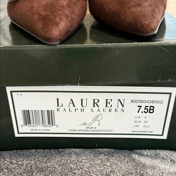 Ralph Lauren Dark Brown Suede/Patent Heels - Picture 2 of 5